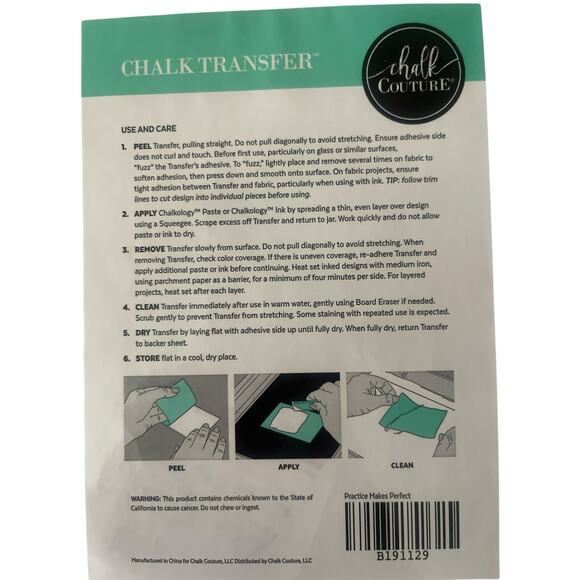 NWT  Practice Chalk Couture 8.5 x 11  Reusable Transfer - Picture 2 of 3